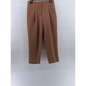 WILFRED Women's Brown Straight-Leg Pleated High-Rise Cropped Trousers SZ 2